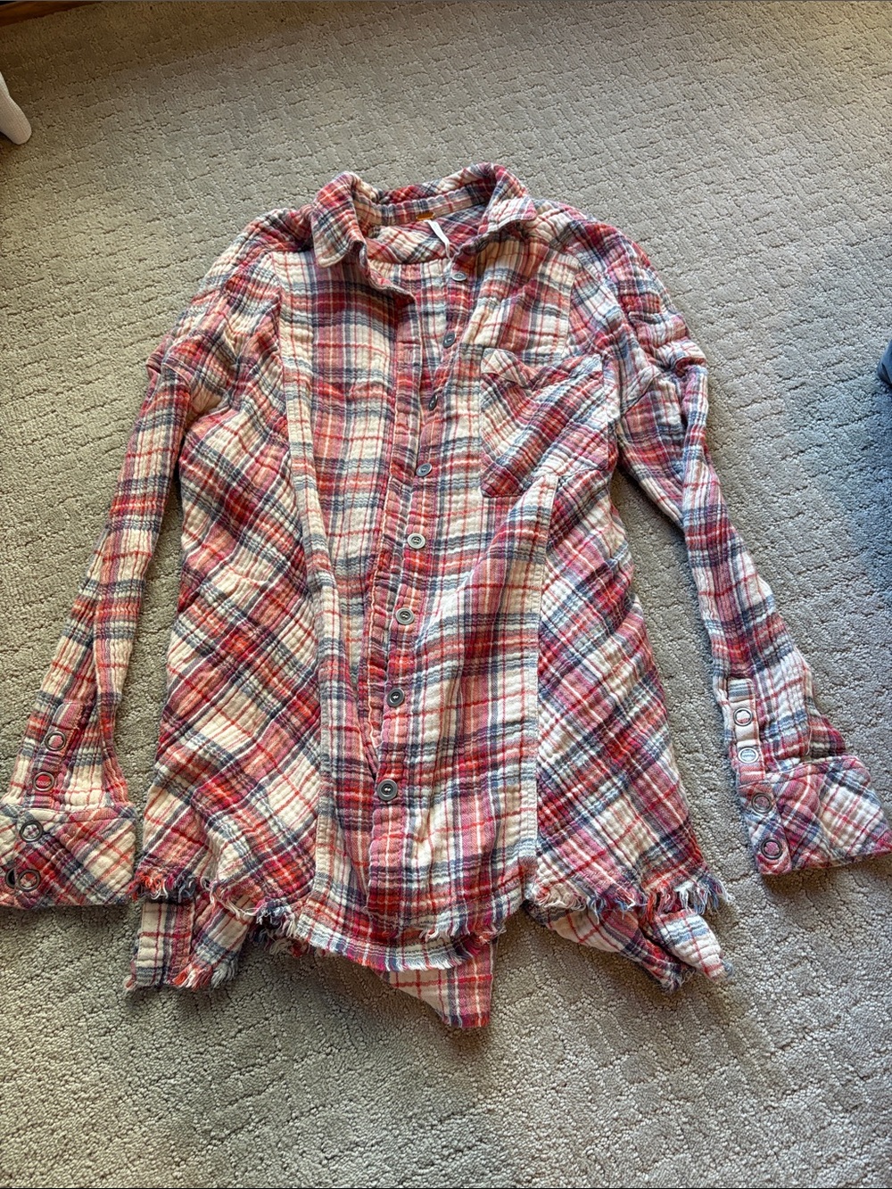 Free People Red & White Plaid Button-Down Shirt